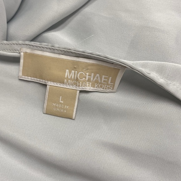 MICHAEL KORS SILKY BLOUSE OFF THE SHOULDER LEATHER adj.STRAPS ROUCHING SLEEVES - Picture 11 of 12